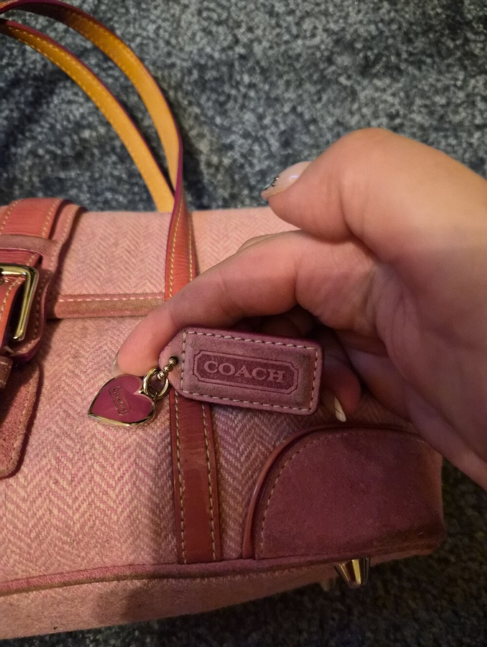 Coacg Y2k Pink Herringbone Hamptons Satchel Handbag - Picture 2 of 7